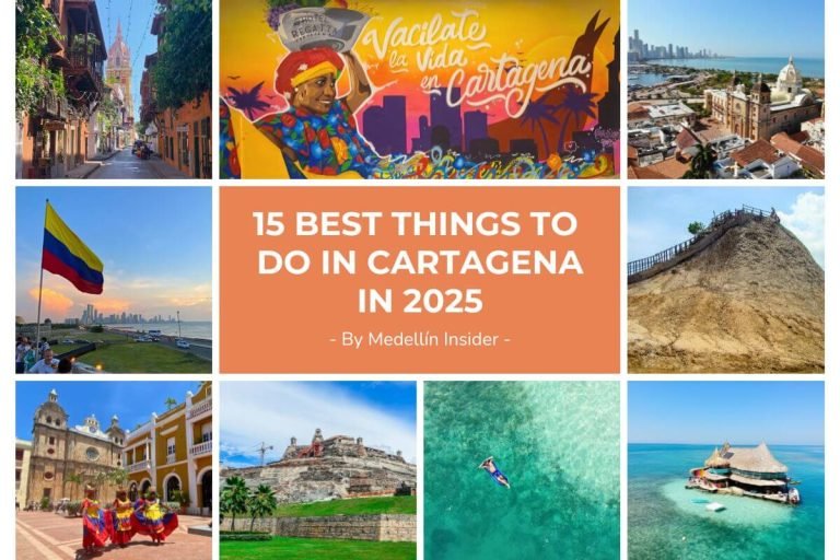 Things to do in Cartagena – cover image with murals, beaches, city views and cultural highlights